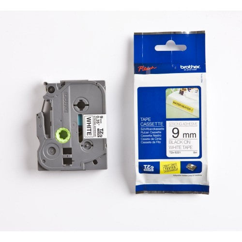 Brother TZE-S221 DirectLabel black on white extra strong Laminat 9mm x 8m for Brother P-Touch TZ 3.5-18mm/6-12mm/6-18mm/6-24mm/6-36mm