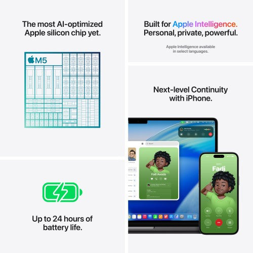 Apple MacBook Pro 14-inch : M5 chip with 10‑core CPU and 10‑core GPU, 16GB, 1TB SSD - Silver