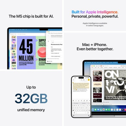 Apple MacBook Air 13-inch : M5 chip with 10‑core CPU and 10‑core GPU, 24GB, 1TB SSD - Silver