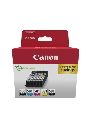 Canon 2078C007/PGI-580CLI-581 Ink cartridge multi pack 2x Bk + 1x C,M,Y 200/1505/256/237/257 Pg Pack=5 for Canon Pixma TS 6150/8150