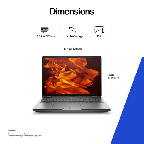 HP ZBook Fury G1i Data Science Intel Core Ultra 9 285HX Mobile workstation 40.6 cm (16") WUXGA 64 GB DDR5-SDRAM 1 TB SSD NVIDIA RTX PRO 4000 Blackwell Wi-Fi 7 (802.11be) Windows 11 Pro AI Workstation, AI PC Silver
