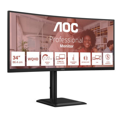 AOC E4 CU34E4CV computer monitor 86.4 cm (34") 3440 x 1440 pixels UltraWide Quad HD LCD Black