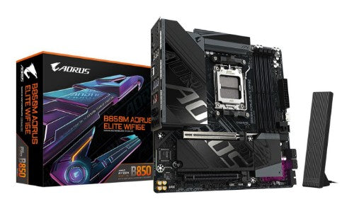 GIGABYTE B850M AORUS ELITE WIFI6E Motherboard - AMD Ryzen 9000 Series CPUs, 12+2+2 Phases Digital VRM, up to 8200MHz DDR5 (OC), 1xPCIe 5.0 + 1xPCIe 4.0 M.2, WIFI 6E, 2.5GbE LAN, USB 3.2 Gen 2