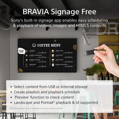 Sony FW-75EZ20L Signage Display Digital signage flat panel 190.5 cm (75") LED Wi-Fi 350 cd/m² 4K Ultra HD Black Android 16/7