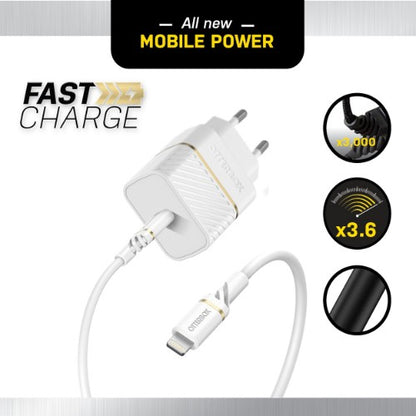 OtterBox EU Wall Charger 20W - 1X USB-C 20W USB-PD + USB C-Lightning Cable 1m, Cloud Dust White