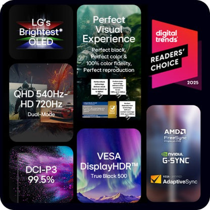 LG UltraGear GX7 WOLED 27-inch 4th Gen. QHD Gaming Monitorㅣ27GX790B with Dual-Mode(720Hz@HD, 540Hz@QHD), 0.02ms(GtG), DP2.1, VESA DisplayHDR™ True Black 500