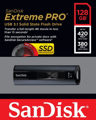SanDisk Extreme Pro USB flash drive 128 GB USB Type-A 3.2 Gen 1 (3.1 Gen 1) Black