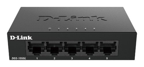 D-Link DGS-105GL 5-Port Gigabit Ethernet Switch, Fanless, Low Profile, Metal Housing, Plug-and-Play, 802.3az EEE black