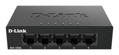 D-Link DGS-105GL 5-Port Gigabit Ethernet Switch, Fanless, Low Profile, Metal Housing, Plug-and-Play, 802.3az EEE black