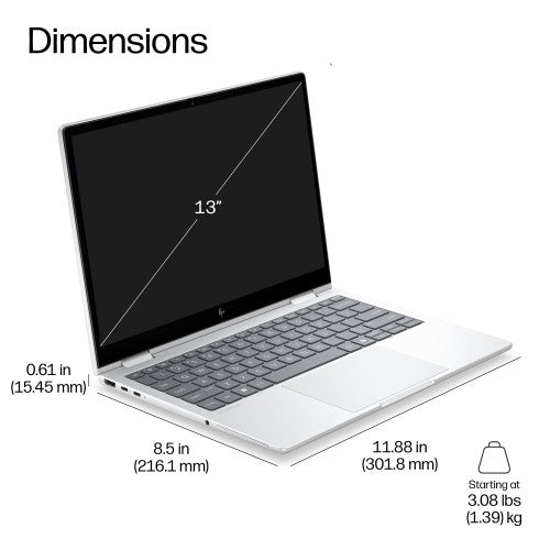 HP EB8FLG2I13AI U7 356H 1332GB/1TLTE Copilot+ PC Intel Core Ultra 7 Laptop 33.8 cm (13.3") Touchscreen WUXGA 32 GB LPDDR5x-SDRAM 1 TB SSD Wi-Fi 7 (802.11be) Windows 11 Pro Silver