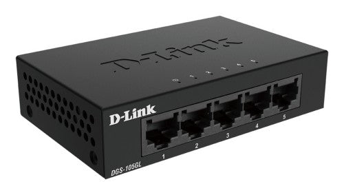 D-Link DGS-105GL 5-Port Gigabit Ethernet Switch, Fanless, Low Profile, Metal Housing, Plug-and-Play, 802.3az EEE black
