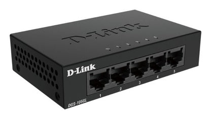D-Link DGS-105GL 5-Port Gigabit Ethernet Switch, Fanless, Low Profile, Metal Housing, Plug-and-Play, 802.3az EEE black