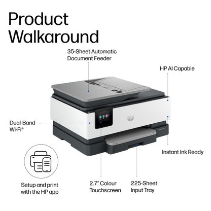 HP OfficeJet Pro 8135e Wireless All-in-One Color Printer, Instant Ink; Two-sided printing