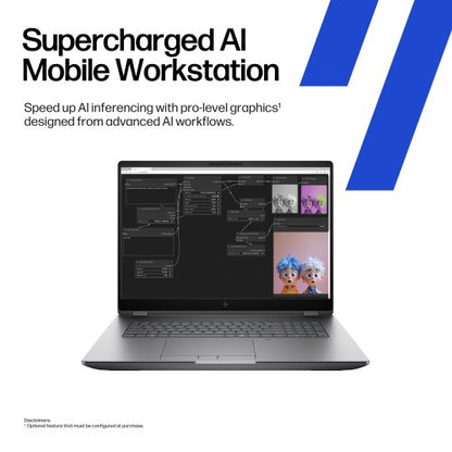 HP ZBook Fury G1i Data Science Intel Core Ultra 7 255HX Mobile workstation 40.6 cm (16") WUXGA 32 GB DDR5-SDRAM 1 TB SSD NVIDIA RTX PRO 2000 Blackwell Wi-Fi 7 (802.11be) Windows 11 Pro AI Workstation, AI PC Silver