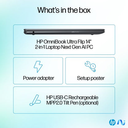 HP OmniBook Ultra Flip 14-fh0004na Copilot+ PC Intel Core Ultra 7 258V Laptop 35.6 cm (14") Touchscreen 3K 32 GB LPDDR5x-SDRAM 2 TB SSD Wi-Fi 7 (802.11be) Windows 11 Home Black, Grey