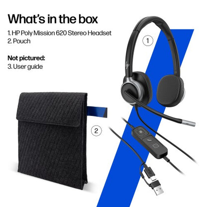 HP Poly Mission 615 Monaural USB Wired Headset (Bulk)