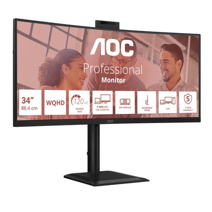 AOC E4 CU34E4CW computer monitor 86.4 cm (34") 3440 x 1440 pixels UltraWide Quad HD LED Black