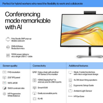 HP Series 5 Pro 23.8 inch FHD USB-C Conferencing Monitor - 524pm