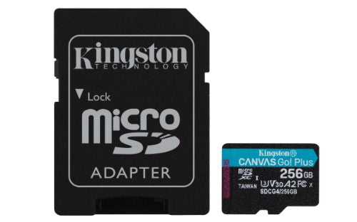 Kingston Technology 256GB microSDXC Canvas Go Plus Gen4 200MB/s A2 U3 V30 Card + Adapter