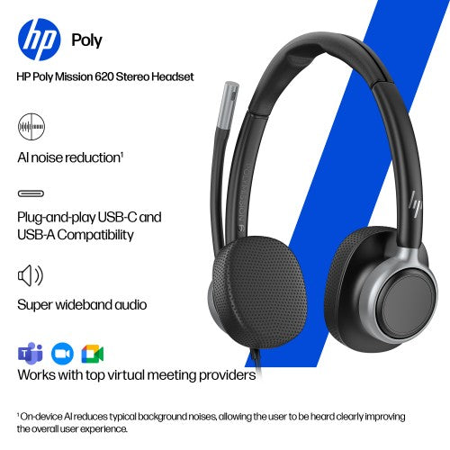 HP Poly Mission 615 Monaural USB Wired Headset