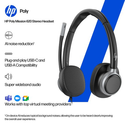 HP Poly Mission 615 Monaural USB Wired Headset