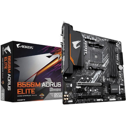 GIGABYTE B550M AORUS ELITE Motherboard - AMD Ryzen 5000 CPUs, 5+3 Phases VRM, up to 4733MHz DDR4, 1xPCIe 4.0 + 1xPCIe 3.0 M.2, 1GbE LAN, USB 3.2 Gen 1