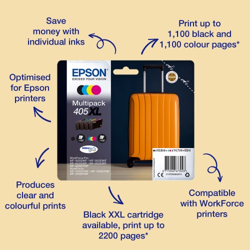 Epson C13T05H24010/405XL Ink cartridge cyan high-capacity, 1.1K pages 14.7ml for Epson WF-3820/7830