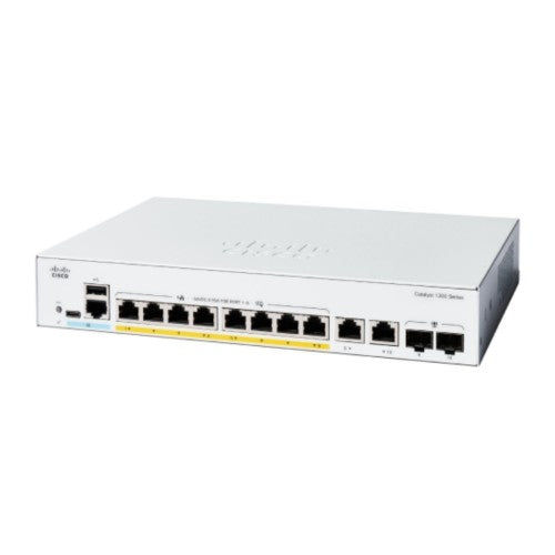Cisco Catalyst 1300-8FP-2G Managed Switch, 8 Port GE, Full PoE, 2x1GE Combo, Limited Lifetime Protection (C1300-8FP-2G)