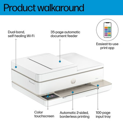 HP ENVY 6530e Wireless All-in-One Color Printer, Instant Ink; Photo printing