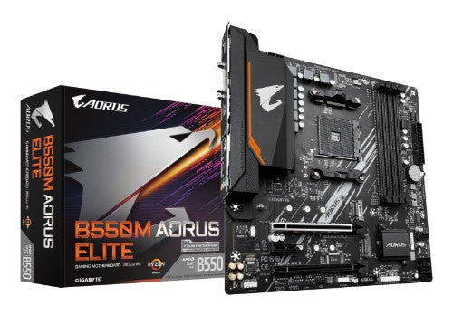 GIGABYTE B550M AORUS ELITE Motherboard - AMD Ryzen 5000 CPUs, 5+3 Phases VRM, up to 4733MHz DDR4, 1xPCIe 4.0 + 1xPCIe 3.0 M.2, 1GbE LAN, USB 3.2 Gen 1
