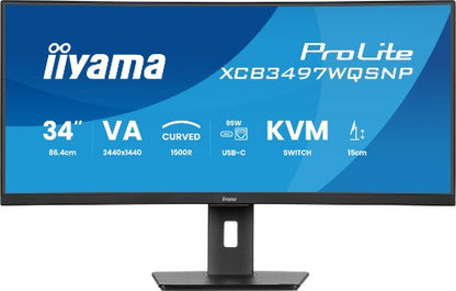 iiyama ProLite XCB3497WQSNP-B1 computer monitor 86.4 cm (34") 3440 x 1440 pixels UltraWide Quad HD LED Black