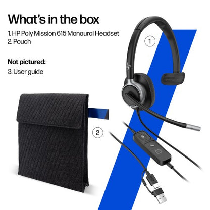 HP Poly Mission 615 Monaural USB Wired Headset (Bulk)