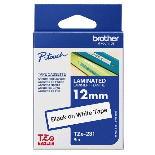 Brother TZE-231 DirectLabel black on white Laminat 12mm x 8m for Brother P-Touch TZ 3.5-18mm/6-12mm/6-18mm/6-24mm/6-36mm