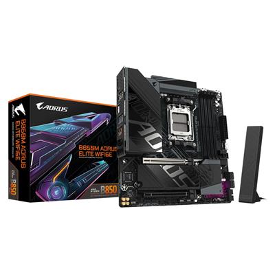 GIGABYTE B850M AORUS ELITE WIFI6E Motherboard - AMD Ryzen 9000 Series CPUs, 12+2+2 Phases Digital VRM, up to 8200MHz DDR5 (OC), 1xPCIe 5.0 + 1xPCIe 4.0 M.2, WIFI 6E, 2.5GbE LAN, USB 3.2 Gen 2